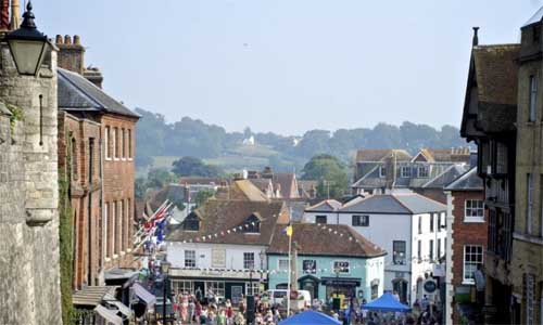 A view of Arundel looking down on a festival