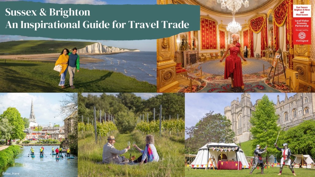 Front cover of Travel Trade Inspiration Brochure showing 5 different pictures of Sussex and Brighton